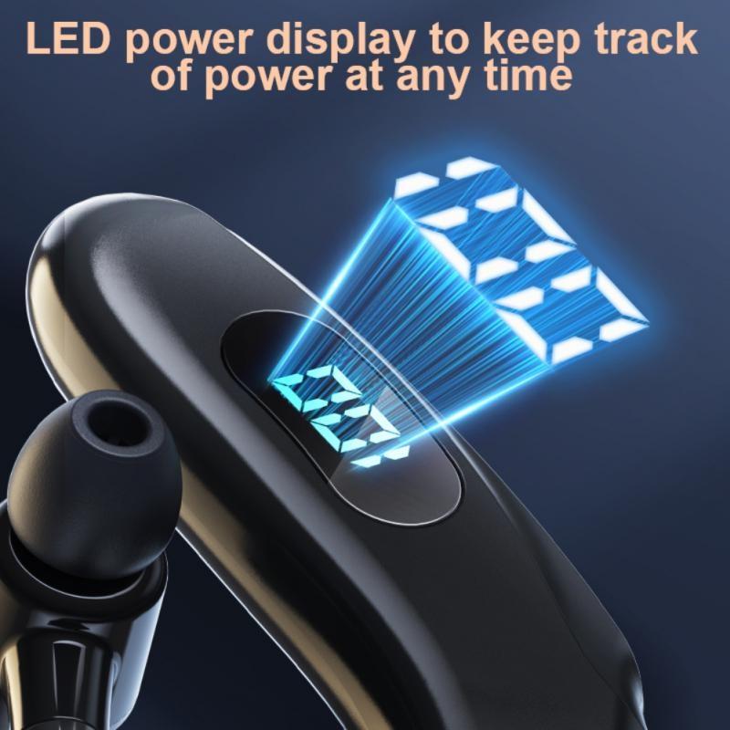 Wireless Bluetooth Earhook Earphones with Digital Display - Business Sports - Yellow