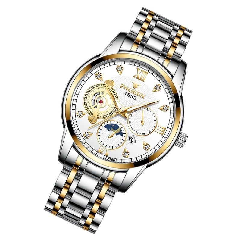 Men Three-eye Hollow Quartz Sports Watch - White Steel White Surface