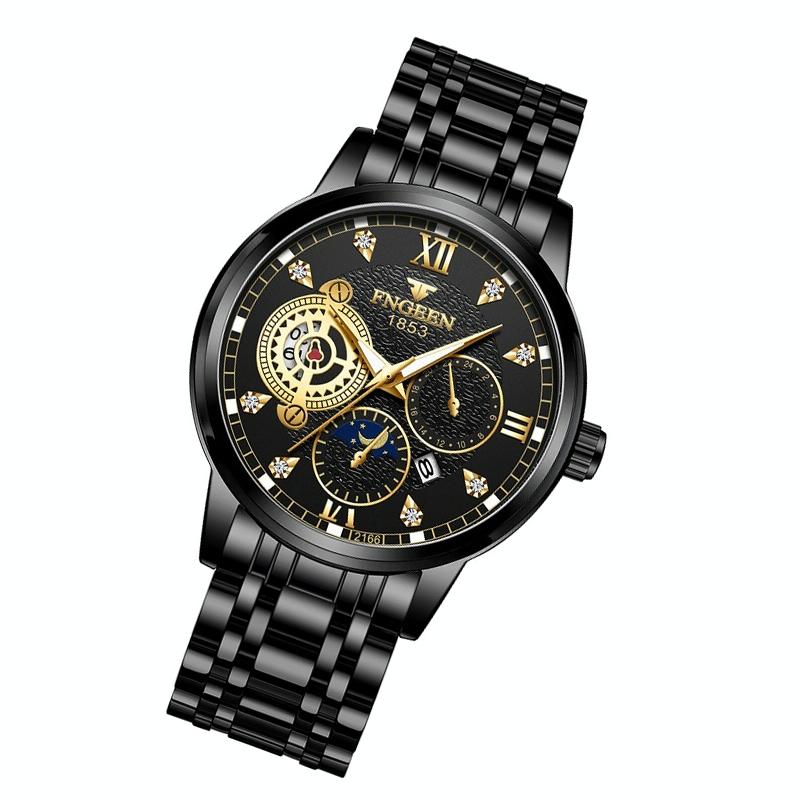 Men Three-eye Hollow Quartz Sports Watch - White Steel White Surface