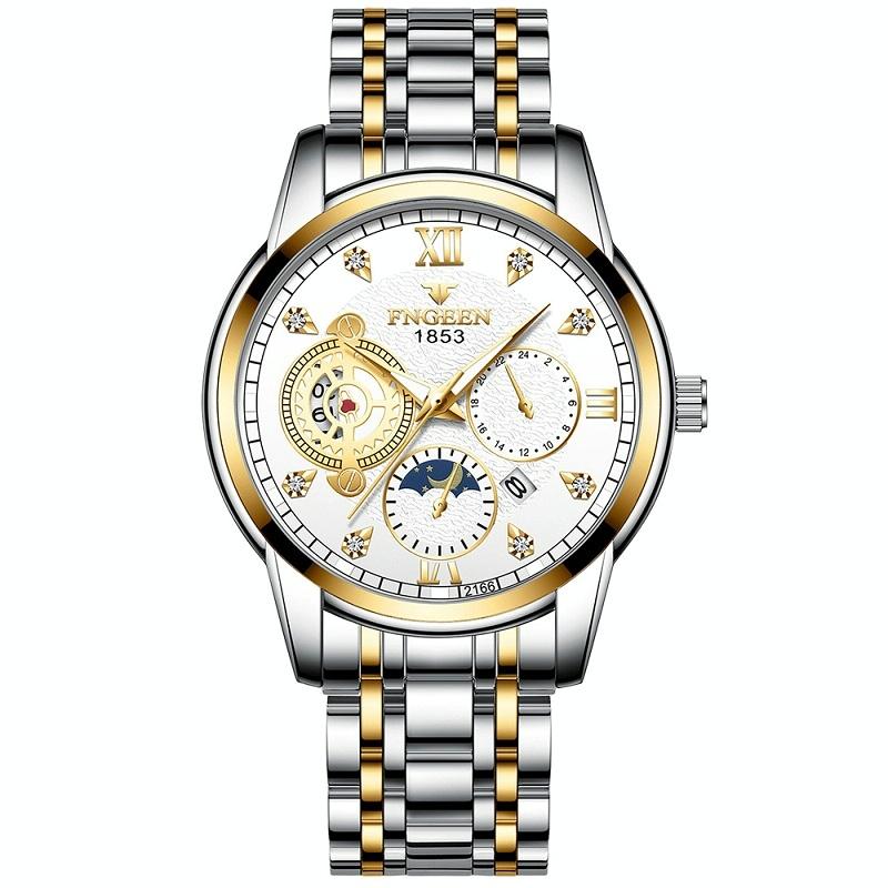 Men Three-eye Hollow Quartz Sports Watch - White Steel White Surface