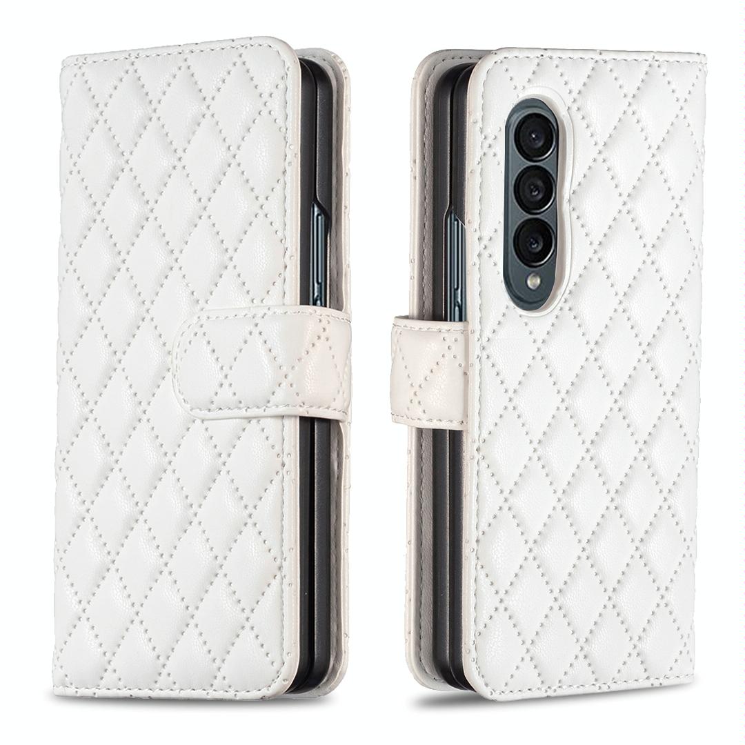 For Samsung Galaxy Z Fold4 5G Diamond Lattice Flip Wallet Case - White
