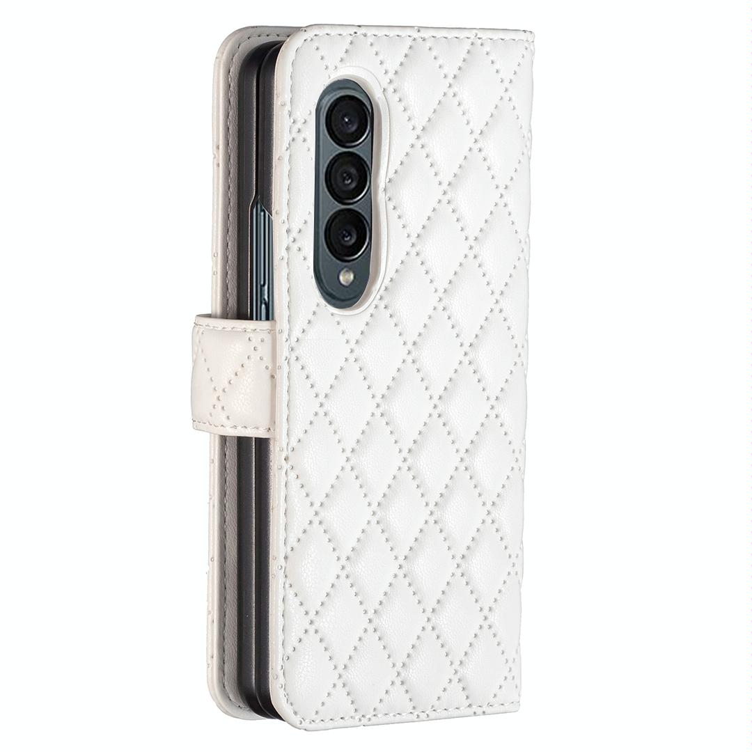 For Samsung Galaxy Z Fold4 5G Diamond Lattice Flip Wallet Case - White