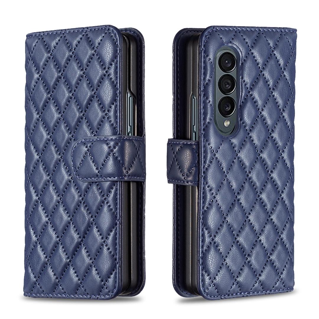 For Samsung Galaxy Z Fold4 5G Diamond Lattice Flip Wallet Case - White
