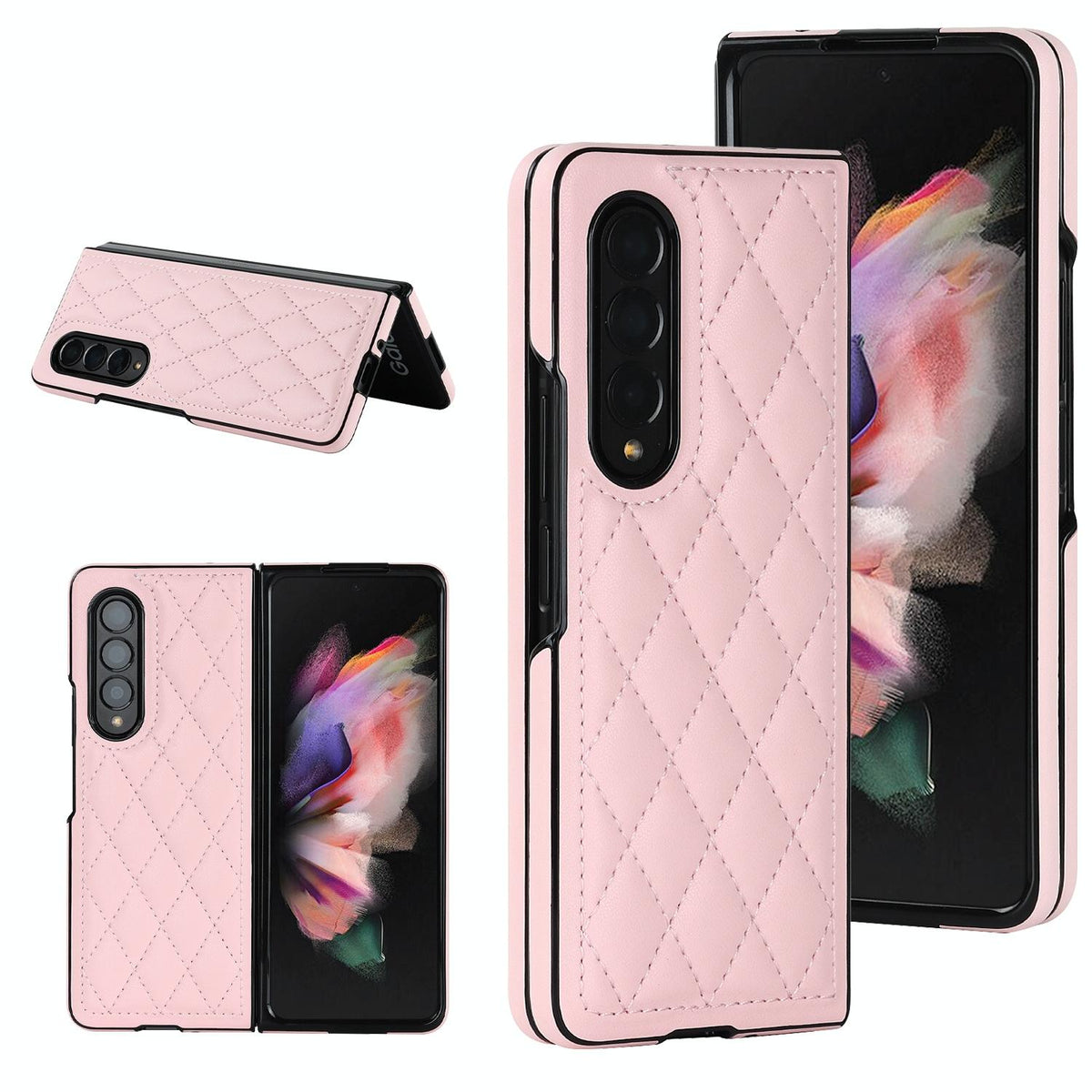 For Samsung Galaxy Z Fold4 5G Foldable Microfiber Phone Case - Rhombic Design - Pink