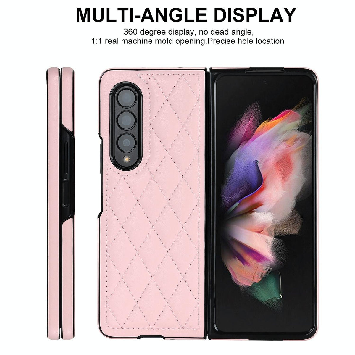 For Samsung Galaxy Z Fold4 5G Foldable Microfiber Phone Case - Rhombic Design - Pink