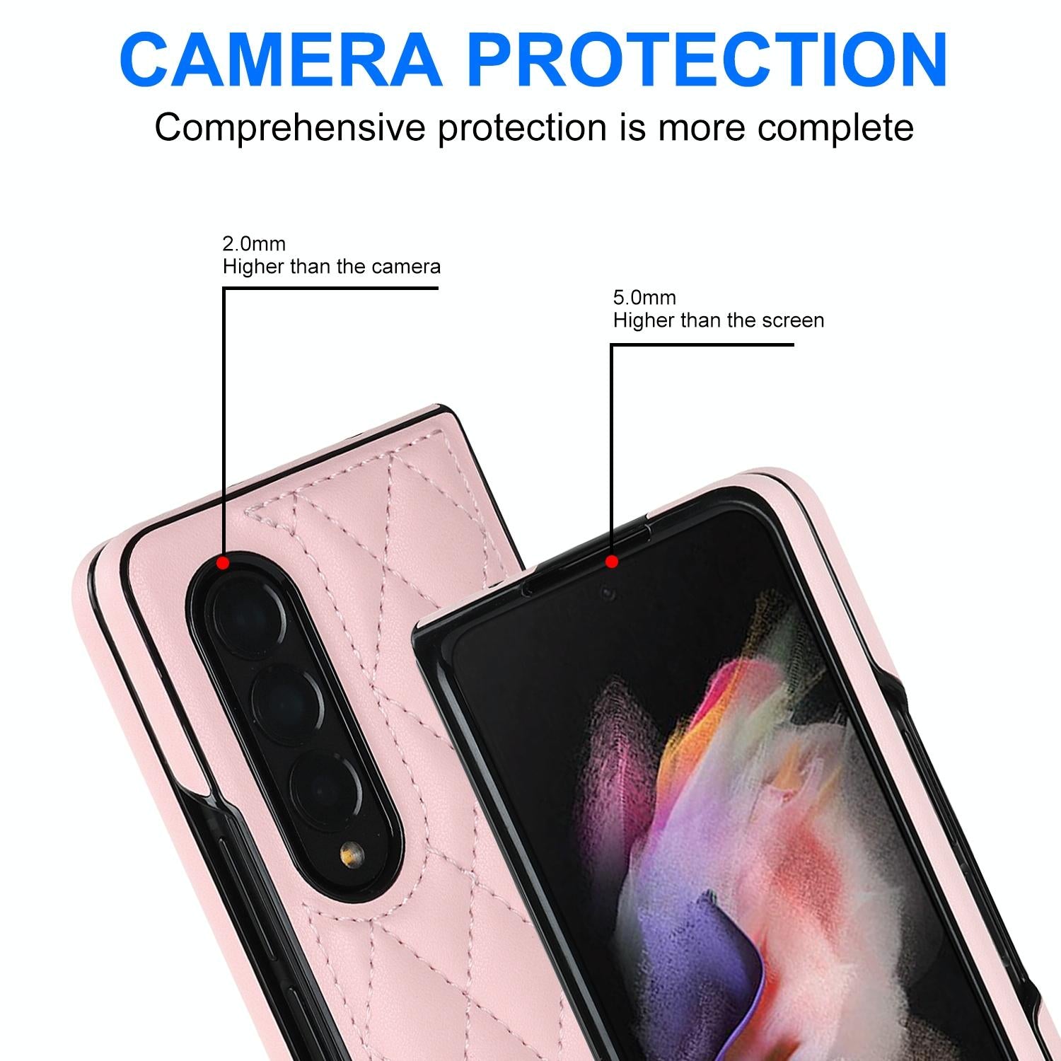 For Samsung Galaxy Z Fold4 5G Foldable Microfiber Phone Case - Rhombic Design - Pink