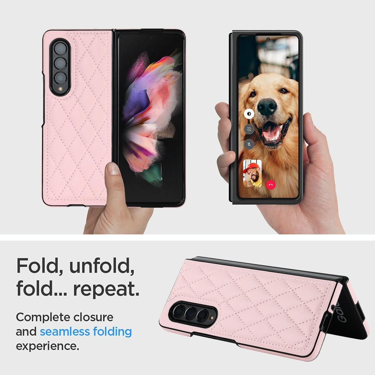 For Samsung Galaxy Z Fold4 5G Foldable Microfiber Phone Case - Rhombic Design - Pink
