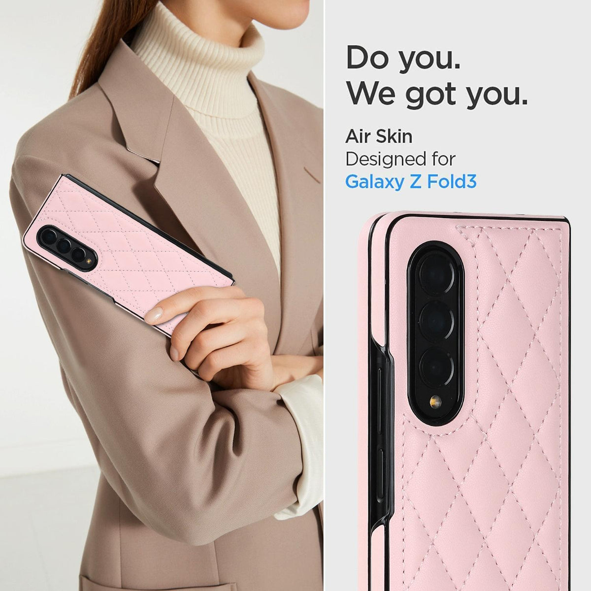 For Samsung Galaxy Z Fold4 5G Foldable Microfiber Phone Case - Rhombic Design - Pink