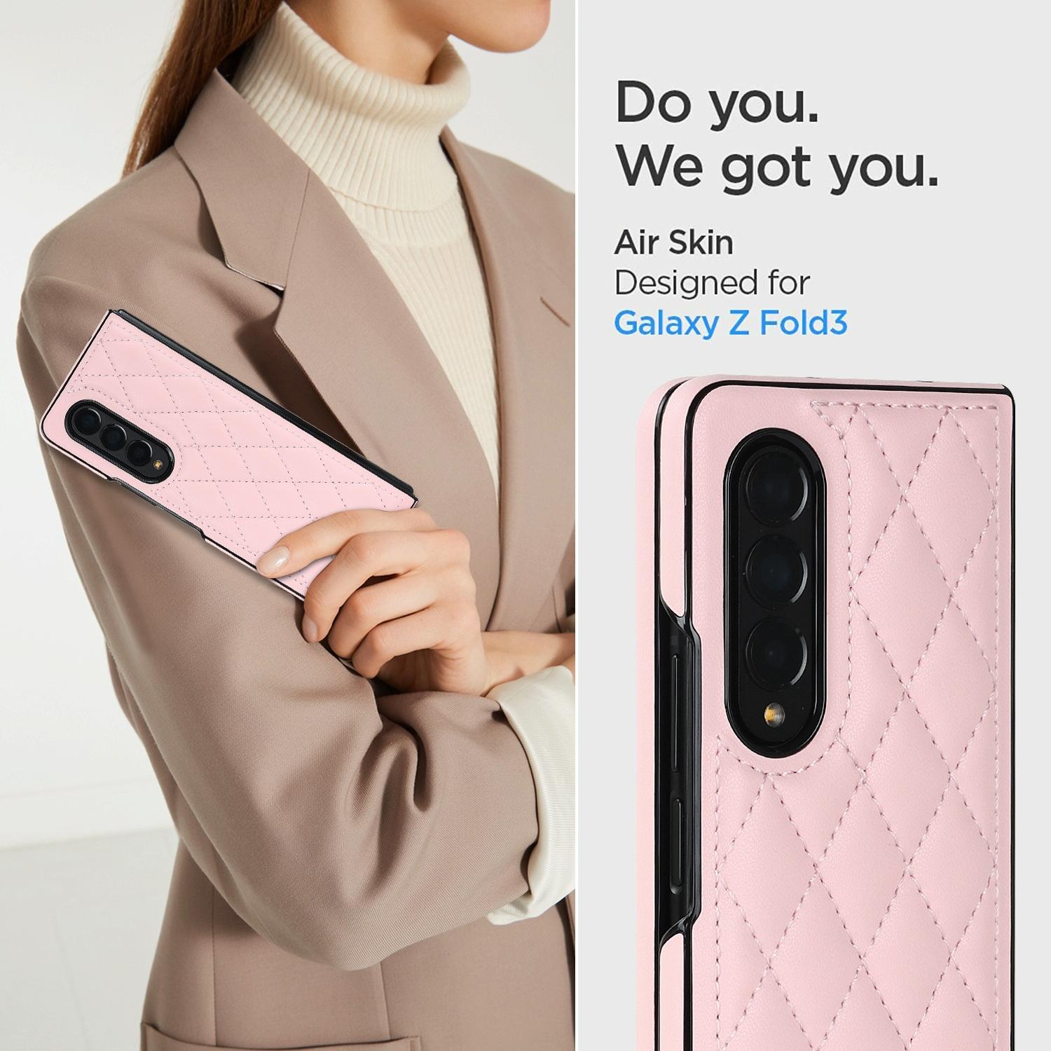 For Samsung Galaxy Z Fold4 5G Foldable Microfiber Phone Case - Rhombic Design - Pink