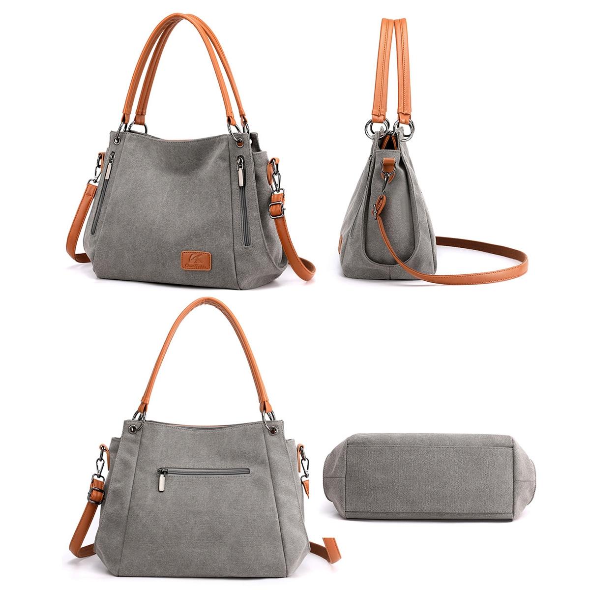 Canvas Shoulder Bag - Spacious and Stylish - Purple Coffee