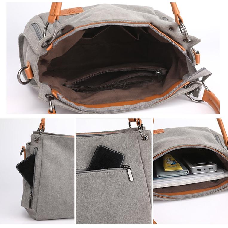 Canvas Shoulder Bag - Spacious and Stylish - Purple Coffee