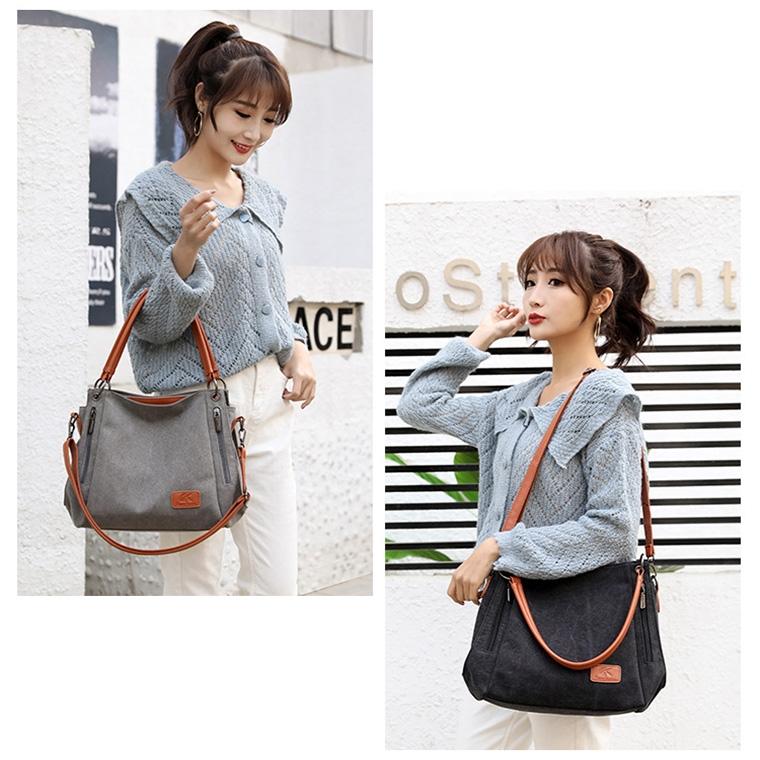 Canvas Shoulder Bag - Spacious and Stylish - Purple Coffee