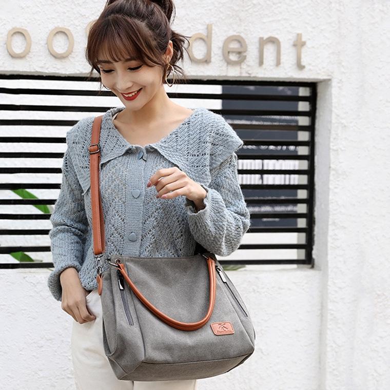 Canvas Shoulder Bag - Spacious and Stylish - Purple Coffee