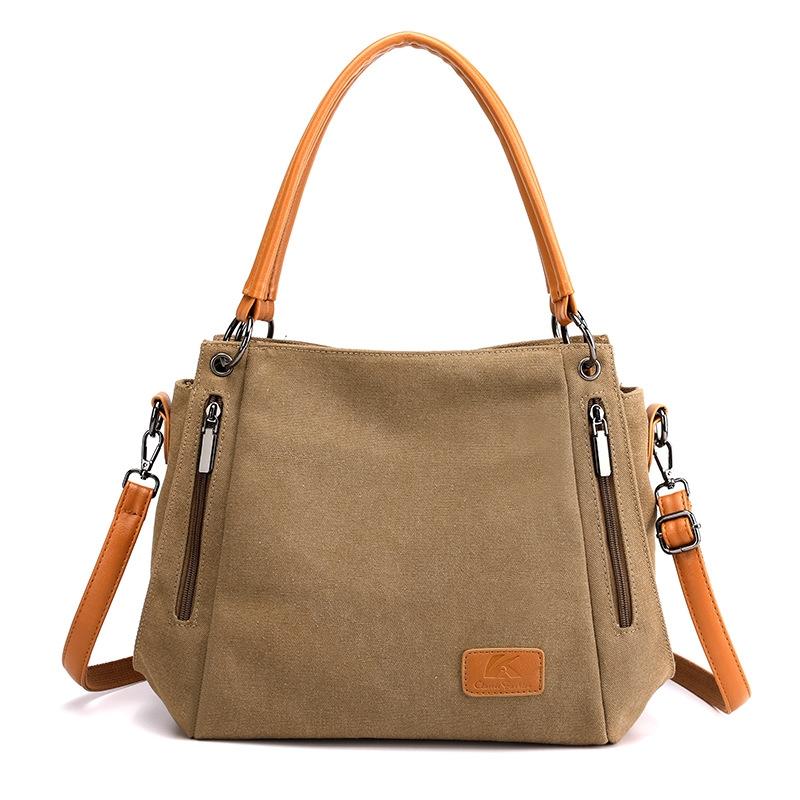 Canvas Shoulder Bag - Spacious and Stylish - Purple Coffee