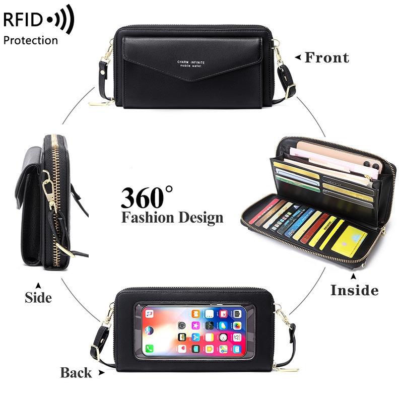 Anti Theft Rfid Cross Body Phone Bag With Touch Screen - Royal Blue