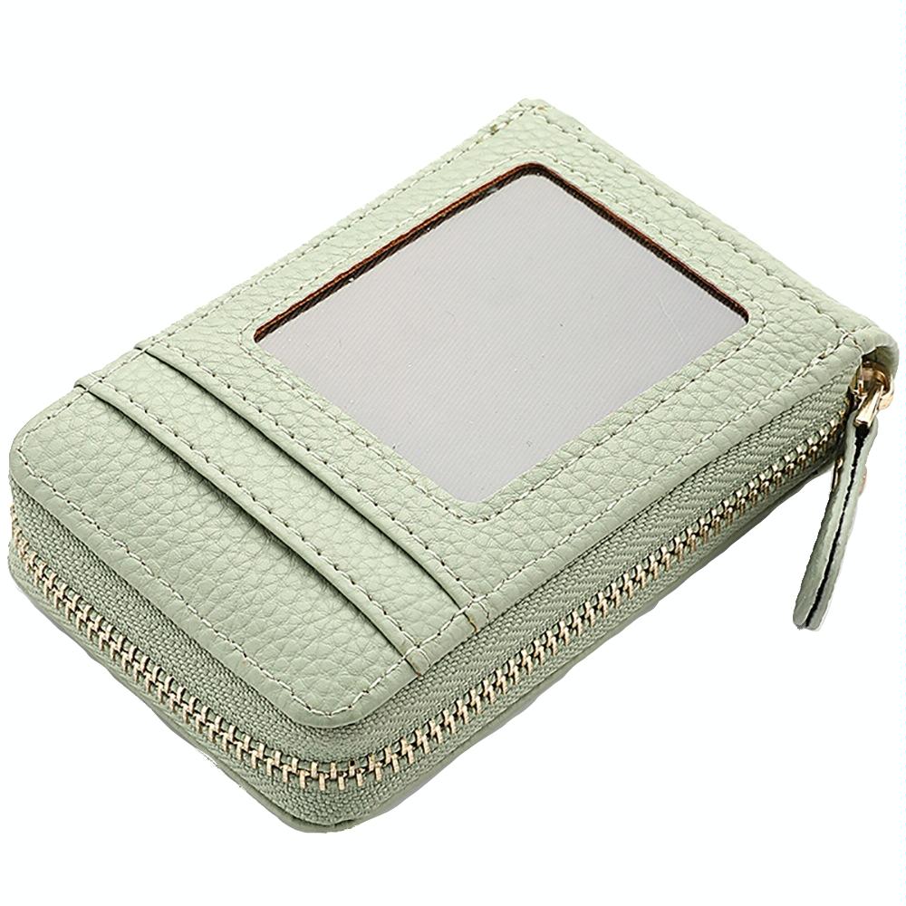 Multi Slot Short Card Holder With Zipper Coin Purse Pu Leather - Coffee