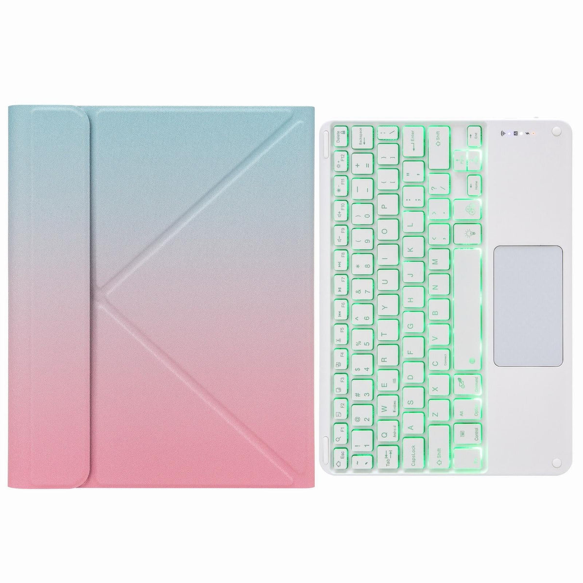 Bluetooth Keyboard Leather Case For Ipad 10.2 / Pro 10.5 - Touch Backlight Three-Fold Holder - Pink Blue