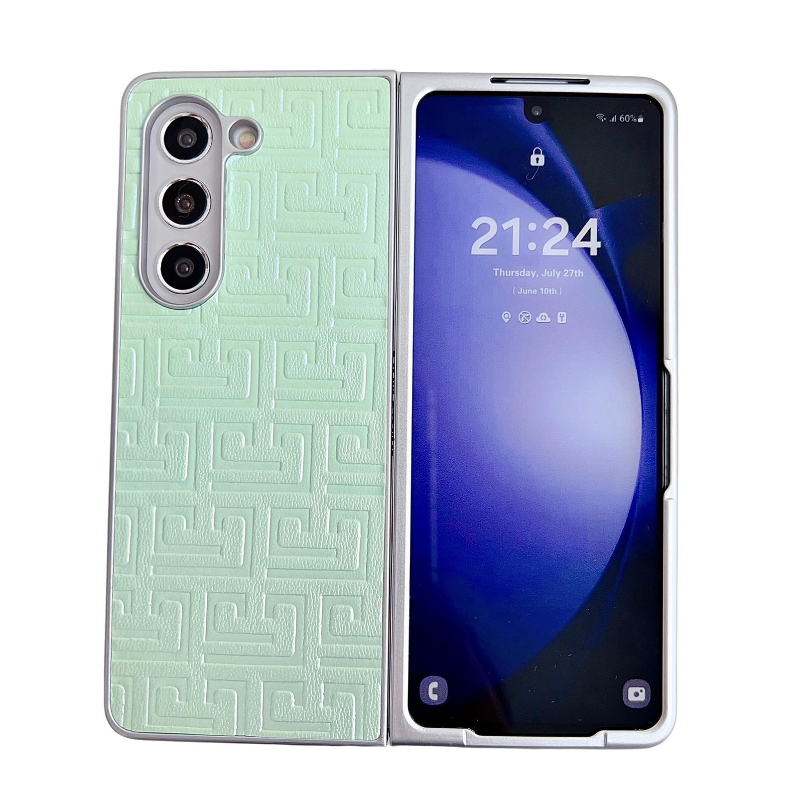 For Samsung Galaxy Z Fold4 5G Geometric Gradient Leather Phone Case - Pearlescent Finish - Green