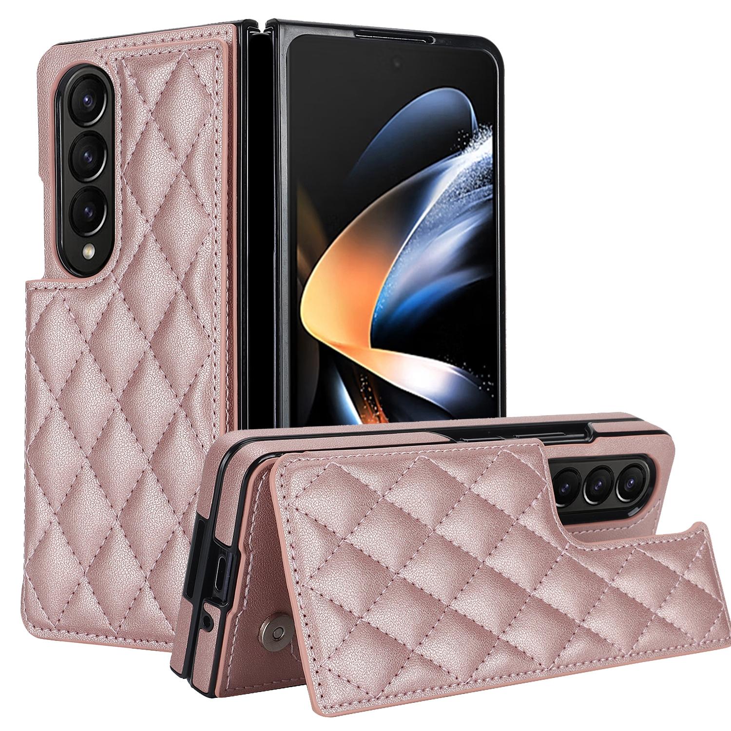 For Samsung Galaxy Z Fold4 5G Foldable Full Coverage Double Buckle Pu Phone Case - Purple