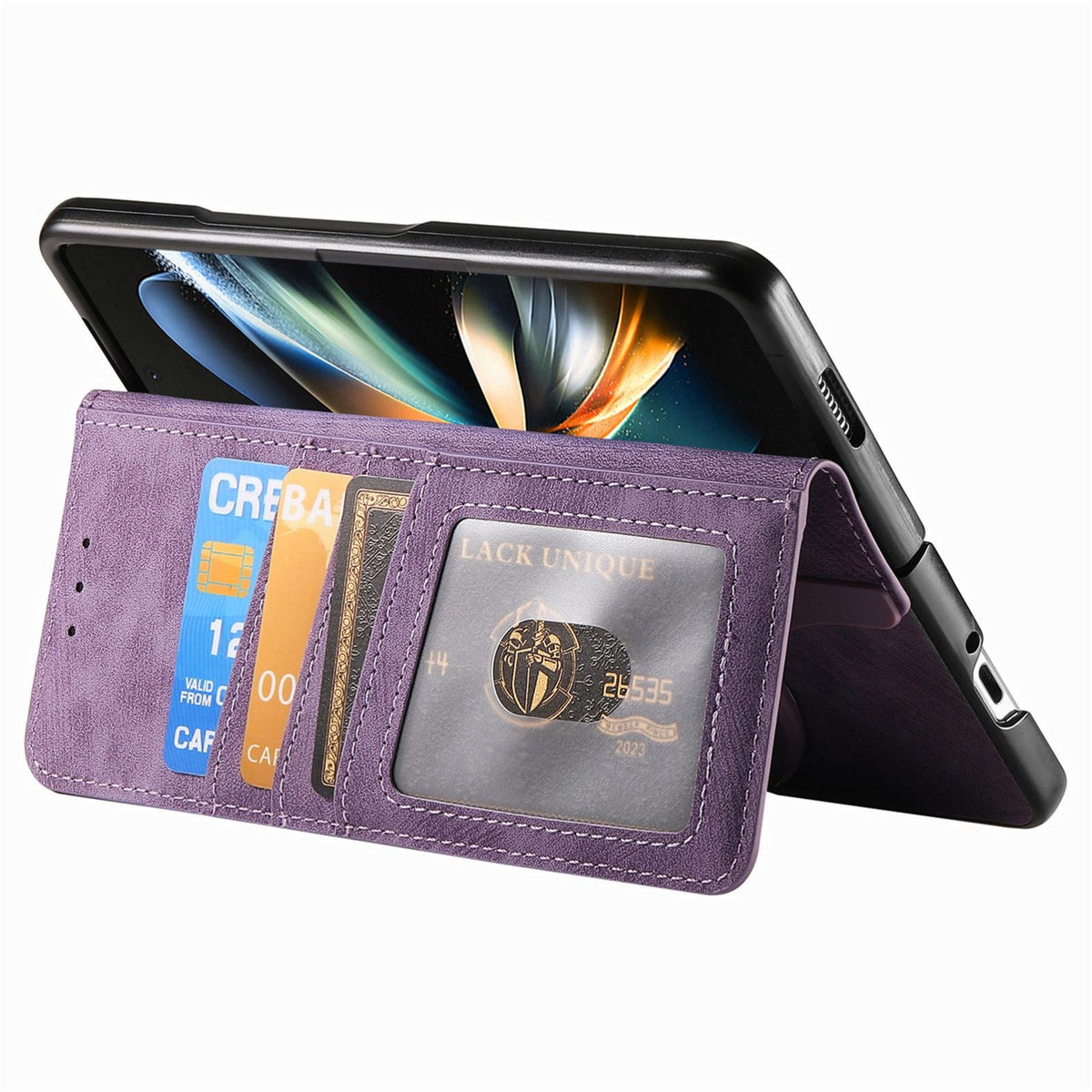 For Samsung Galaxy Z Fold4 5G Vintage Magnetic Wallet Case - Zipper Closure - Purple