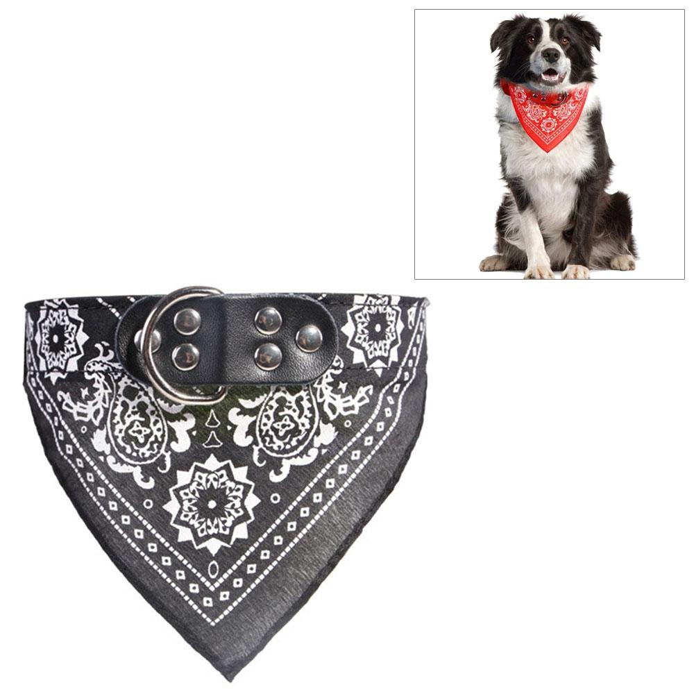 Adjustable Dog Bandana Leather Printed Soft Scarf Collar Neckerchief For Puppy Pet - Size M - Magenta