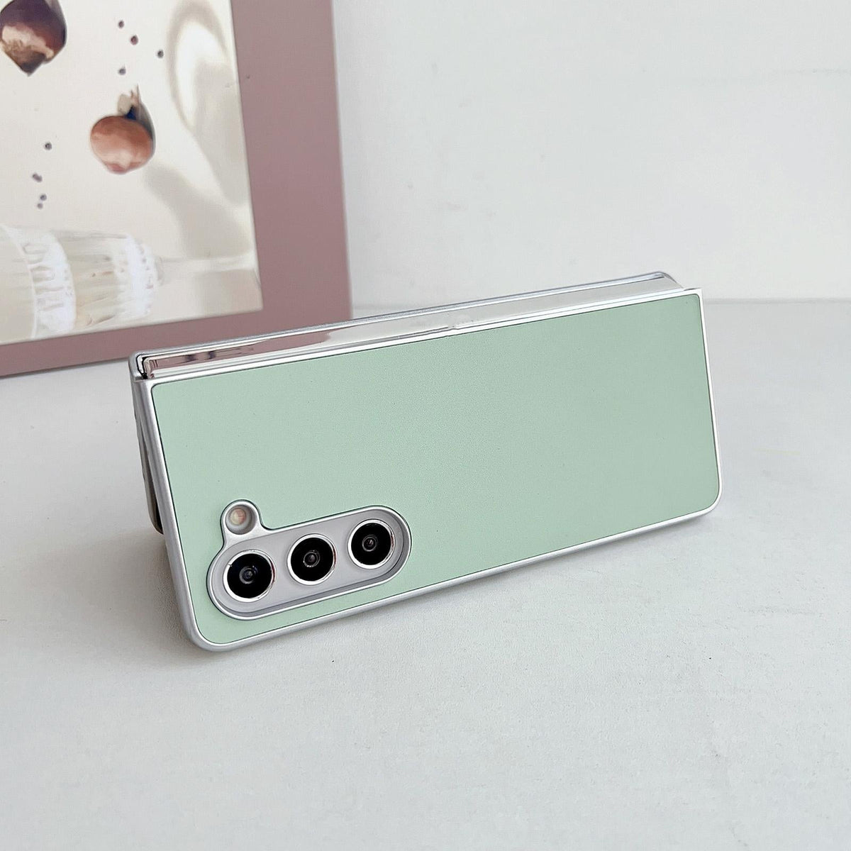 For Samsung Galaxy Z Fold4 5G Shiny Leather Phone Case With Metallic Finish - Black