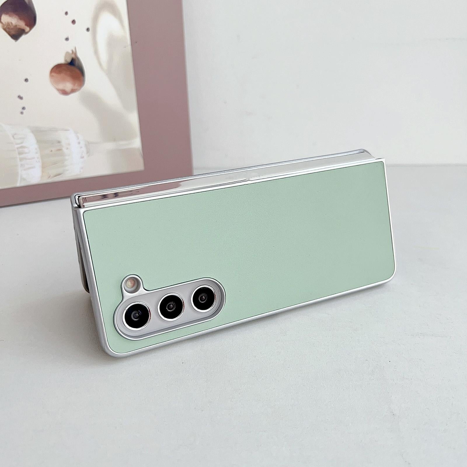 For Samsung Galaxy Z Fold4 5G Shiny Leather Phone Case With Metallic Finish - Black