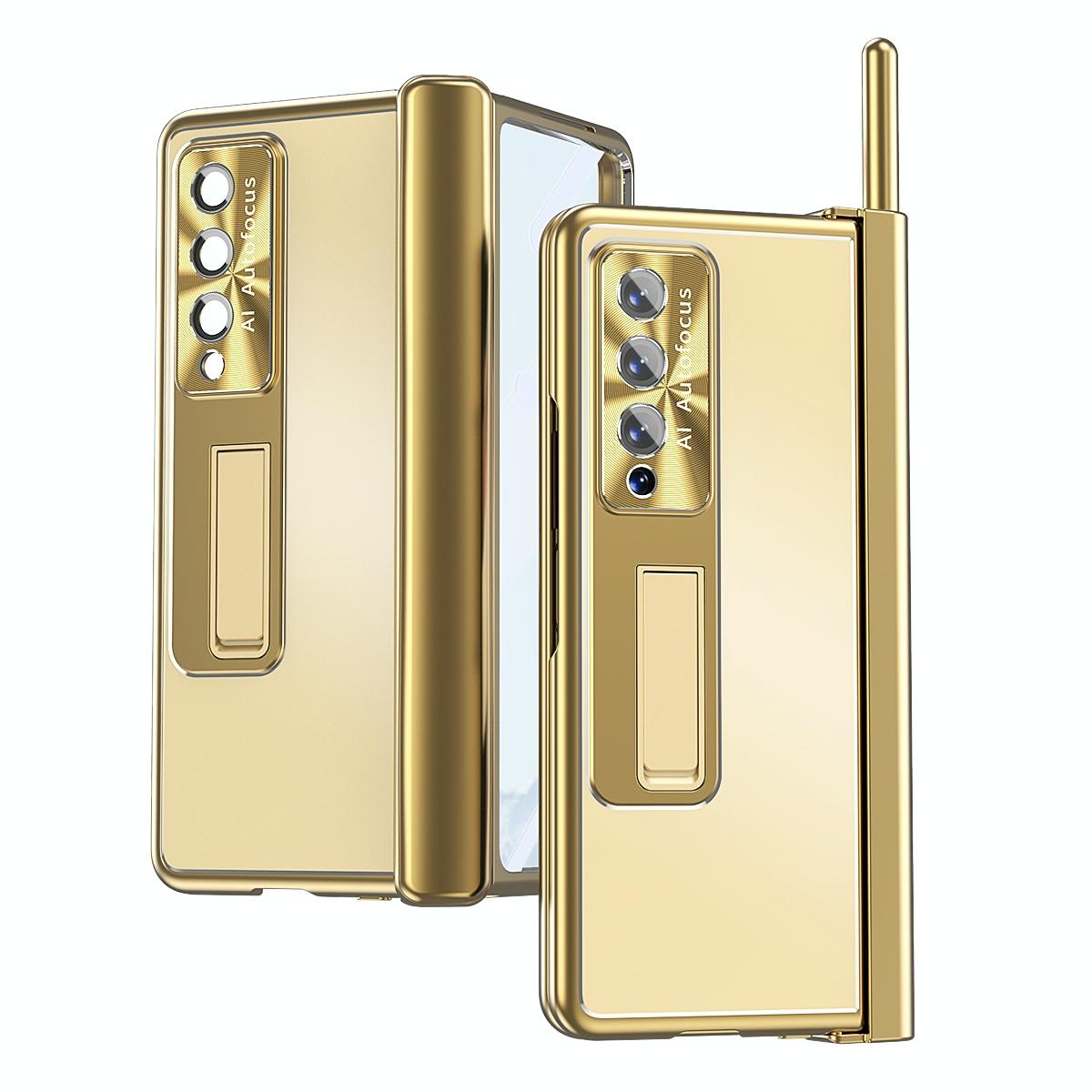 For Samsung Galaxy Z Fold4 5G Shockproof Aluminum Double Hinge Case - Black Gold