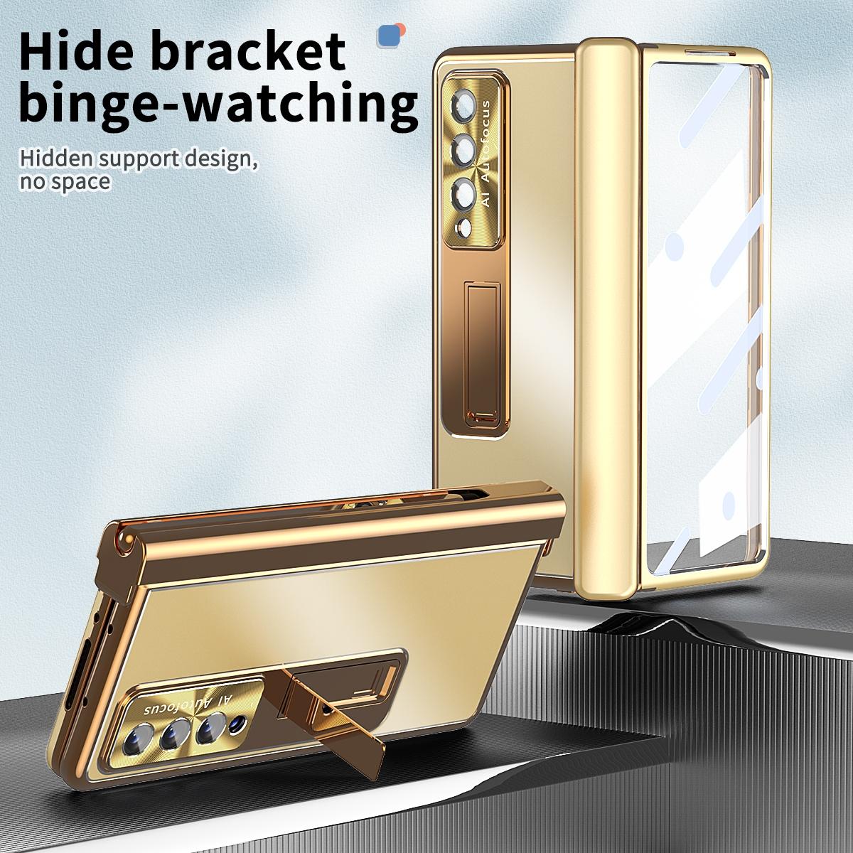 For Samsung Galaxy Z Fold4 5G Shockproof Aluminum Double Hinge Case - Black Gold
