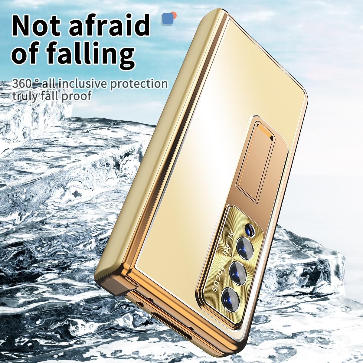 For Samsung Galaxy Z Fold4 5G Shockproof Aluminum Double Hinge Case - Black Gold