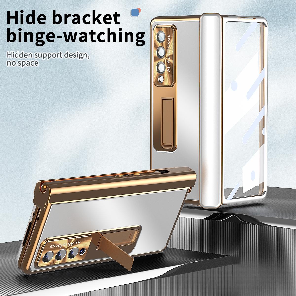 For Samsung Galaxy Z Fold4 5G Shockproof Aluminum Double Hinge Case - Black Gold