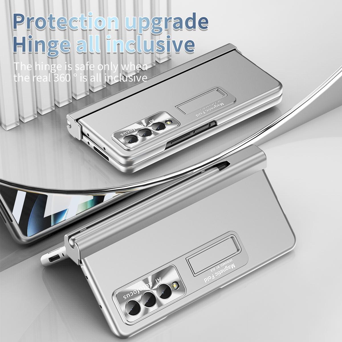 For Samsung Galaxy Z Fold4 5G Foldable Phone Case With Pen Slot - Electroplated - Silver
