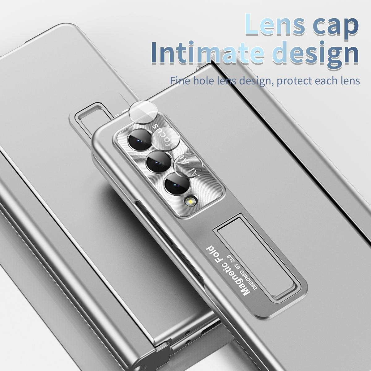 For Samsung Galaxy Z Fold4 5G Foldable Phone Case With Pen Slot - Electroplated - Silver