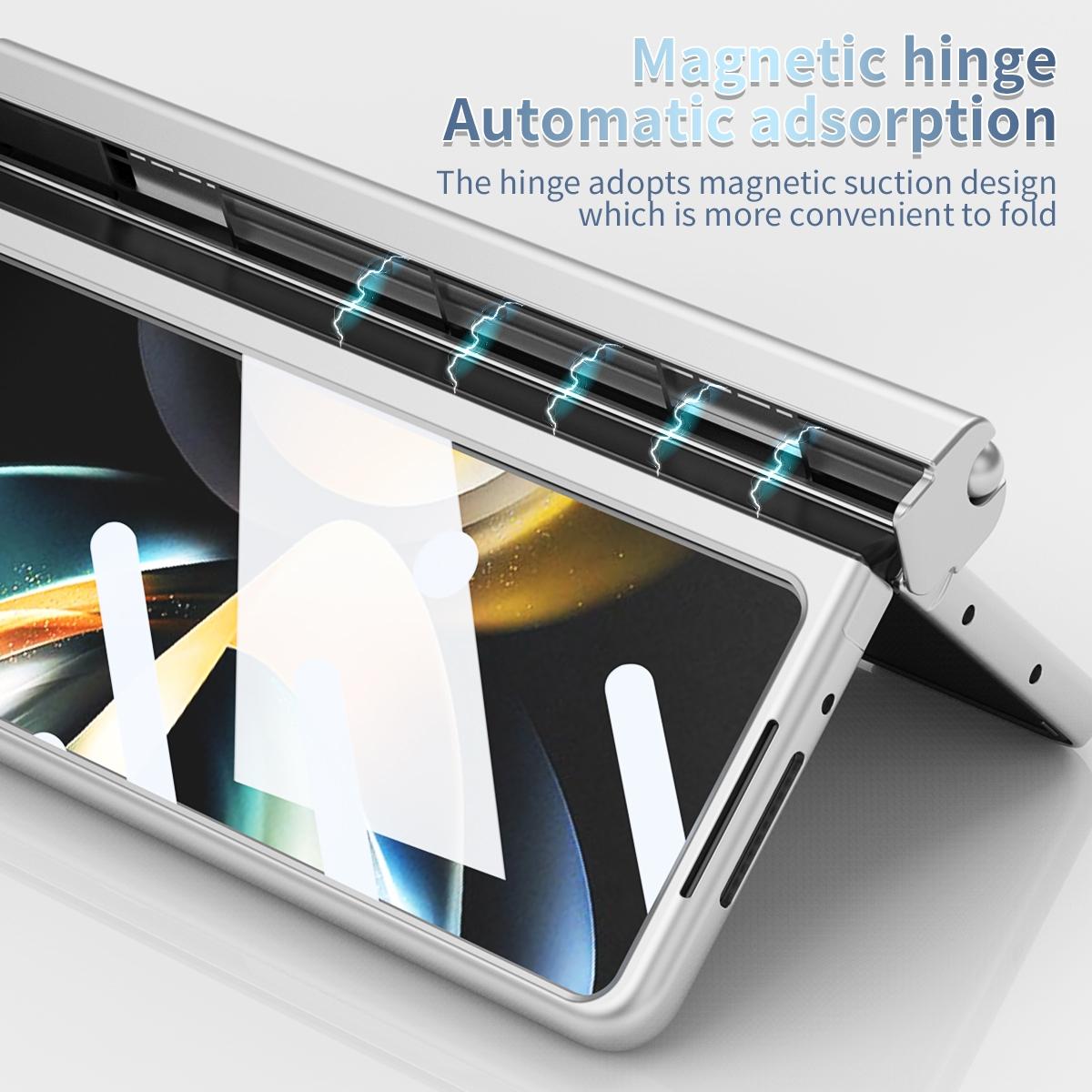For Samsung Galaxy Z Fold4 5G Foldable Phone Case With Pen Slot - Electroplated - Silver
