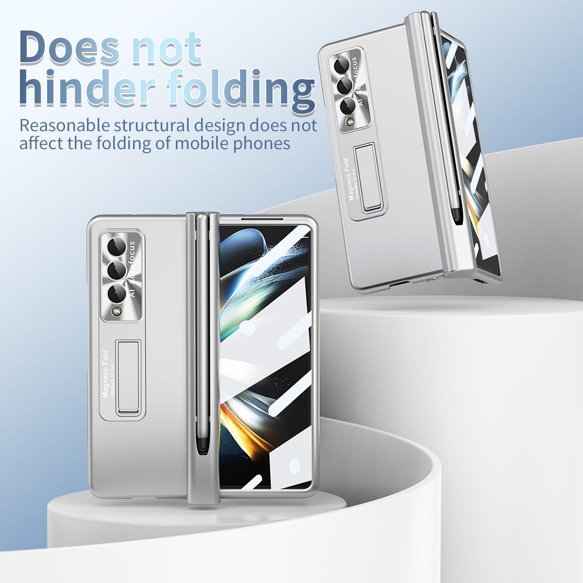 For Samsung Galaxy Z Fold4 5G Foldable Phone Case With Pen Slot - Electroplated - Silver