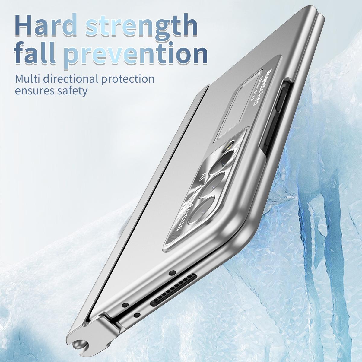 For Samsung Galaxy Z Fold4 5G Foldable Phone Case With Pen Slot - Electroplated - Silver