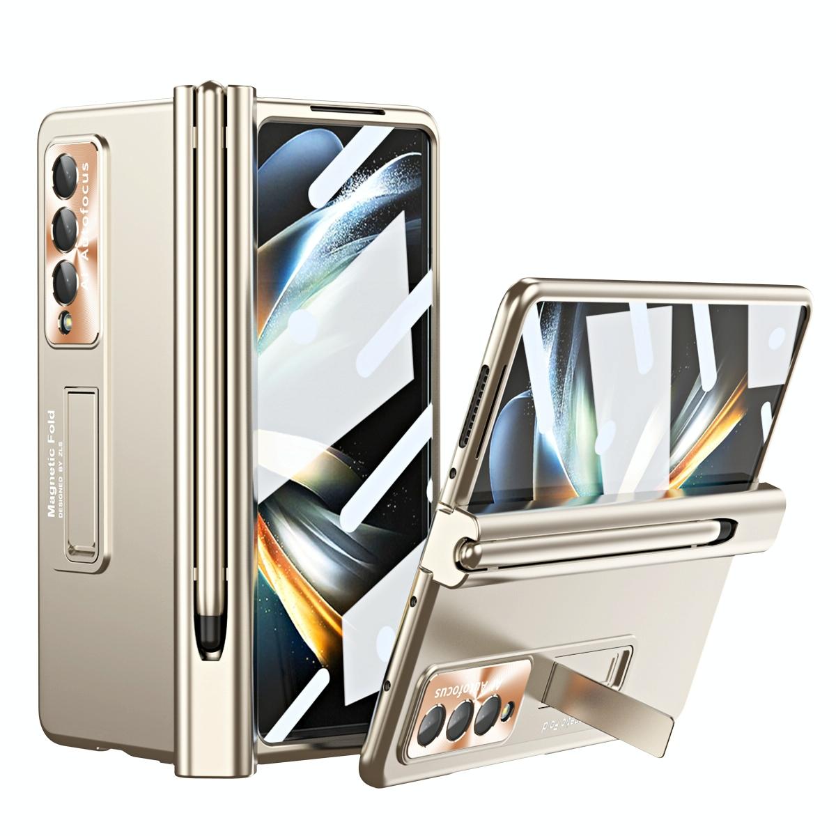For Samsung Galaxy Z Fold4 5G Foldable Phone Case With Pen Slot - Electroplated - Silver