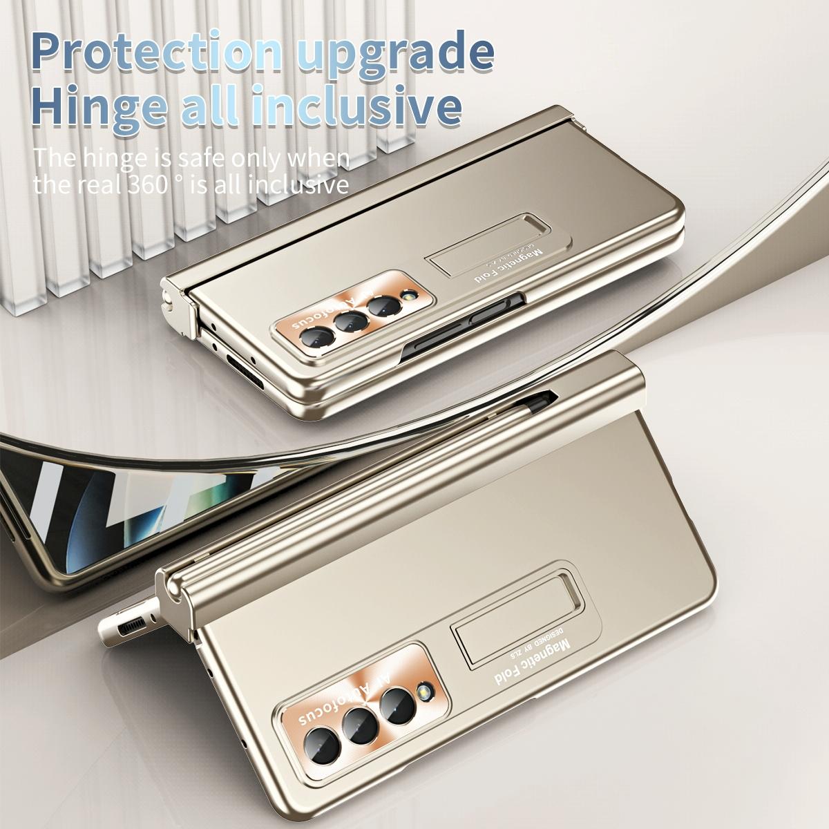 For Samsung Galaxy Z Fold4 5G Foldable Phone Case With Pen Slot - Electroplated - Silver