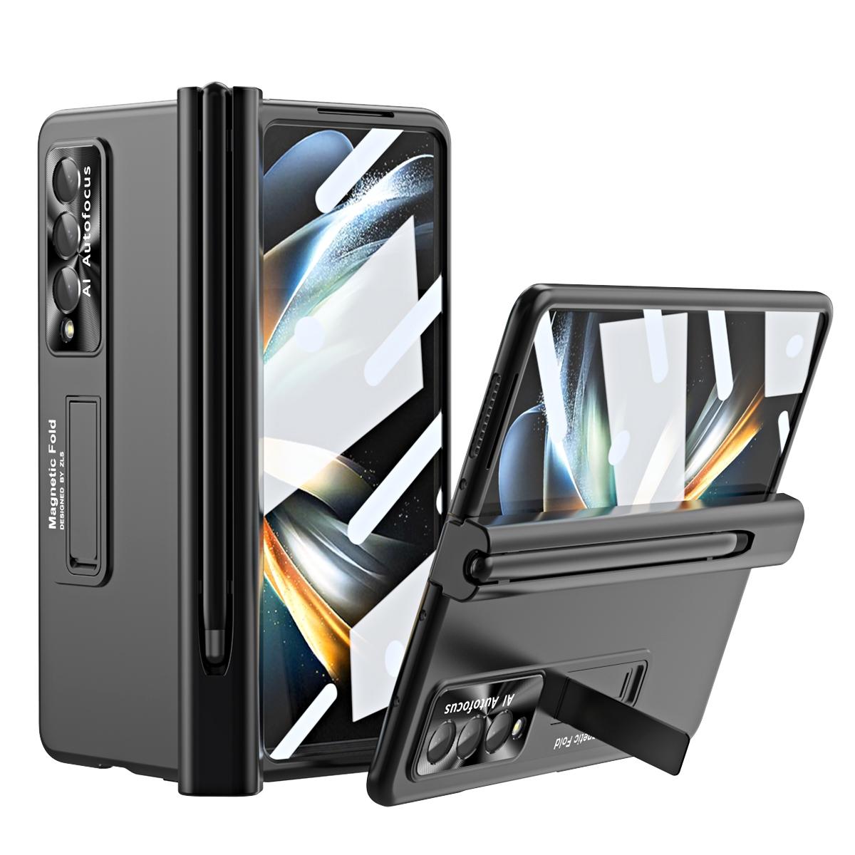 For Samsung Galaxy Z Fold4 5G Foldable Phone Case With Pen Slot - Electroplated - Silver