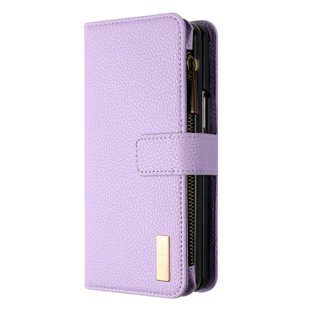 For Samsung Galaxy Z Fold4 5G Litchi Texture Zip Wallet - Purple