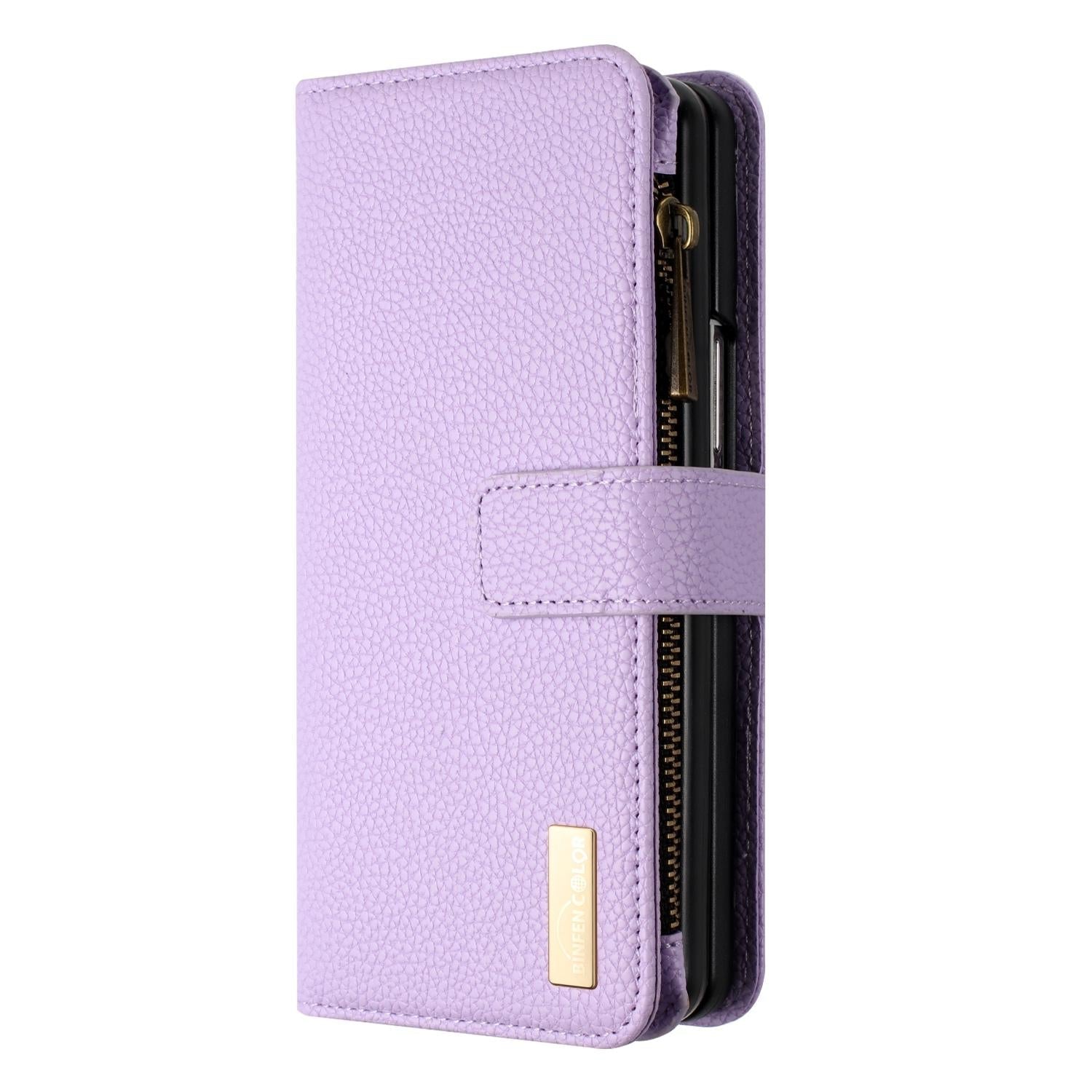 For Samsung Galaxy Z Fold4 5G Litchi Texture Zip Wallet - Purple