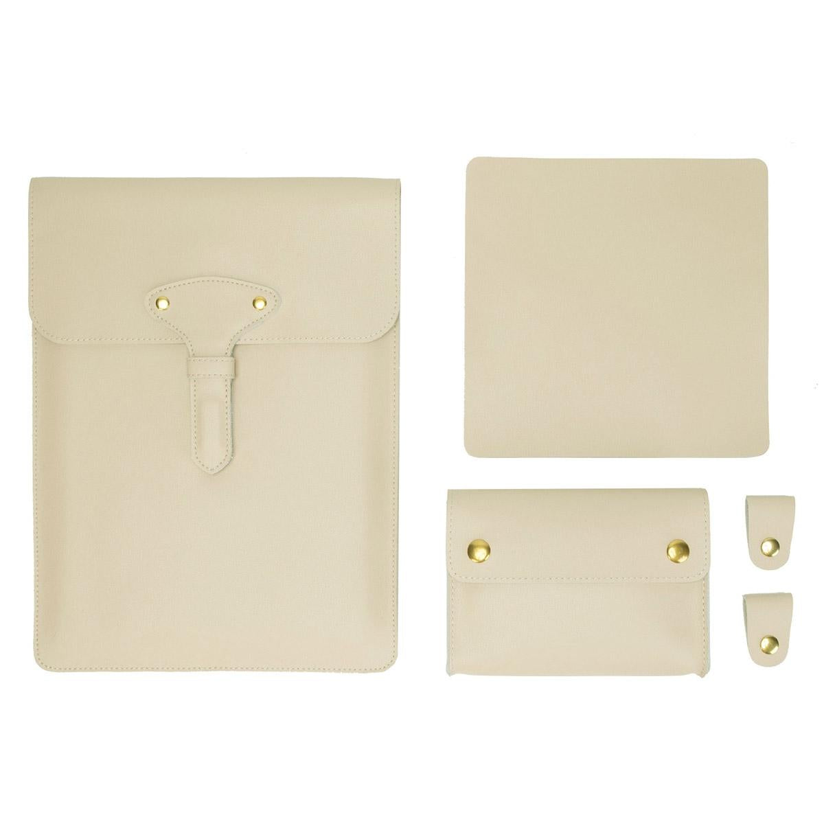 3-in-1 Waterproof Leather Laptop Liner Bag - 14 Inches - Apricot