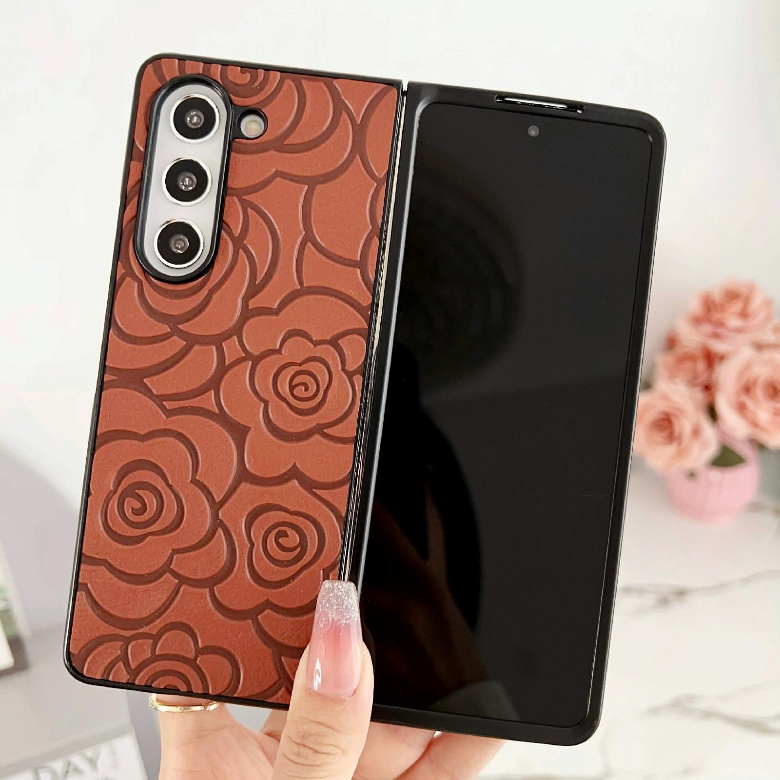 For Samsung Galaxy Z Fold4 5G Floral Print Protective Phone Case - Black