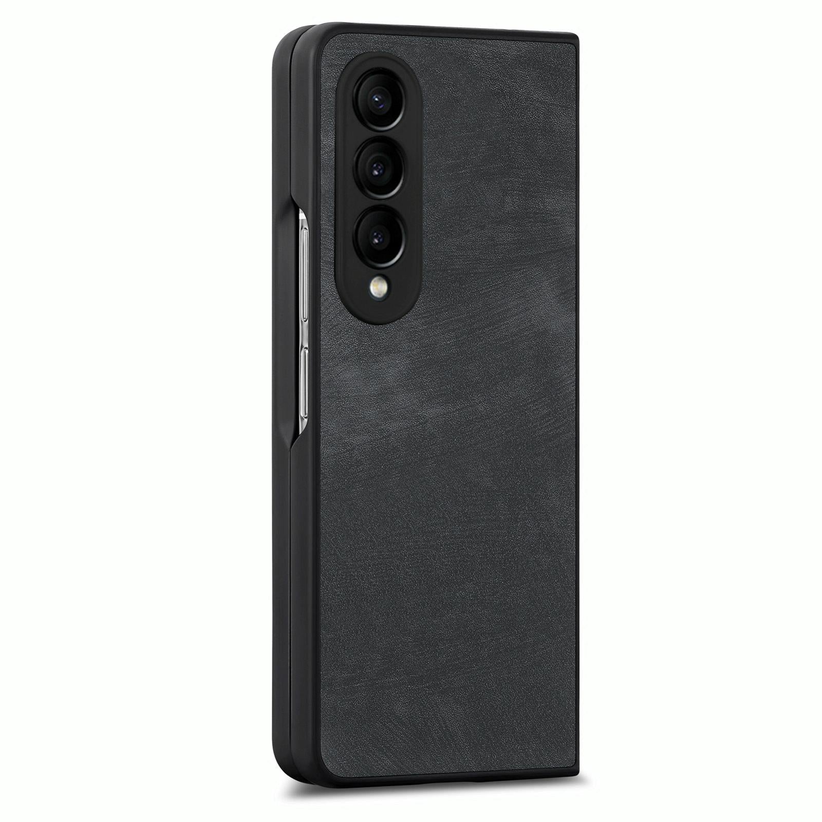 For Samsung Galaxy Z Fold4 5G Vintage Leather Fold Case - Black