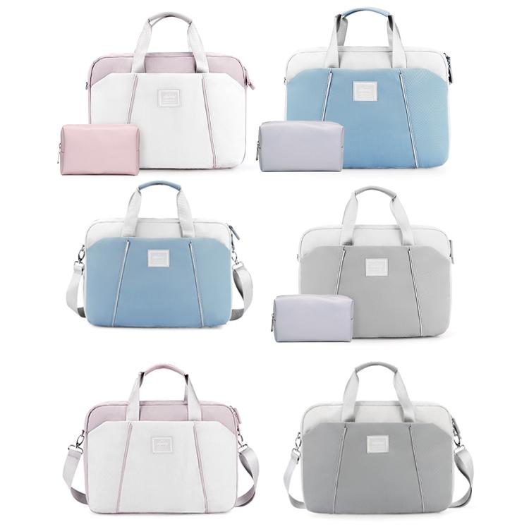 Portable Messenger Bag for Laptops - Apple Huawei Xiaomi Basne - Ladder Tape Light Blue + Gray Pu Power Package