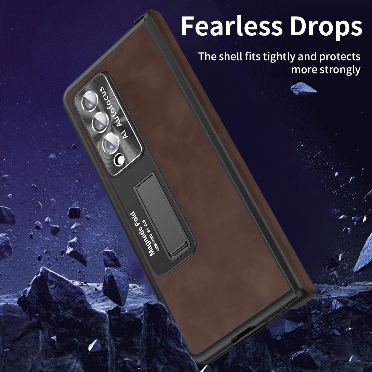 For Samsung Galaxy Z Fold4 5G Napa Texture All-In-One Phone Case - Coffee