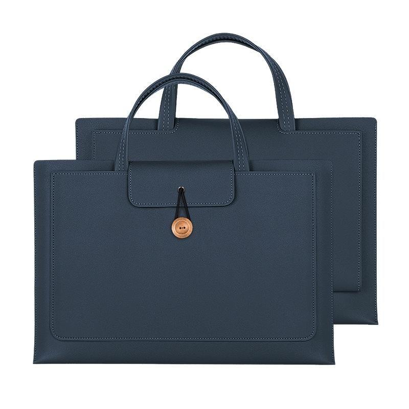 Waterproof Elastic Button Laptop Handbag - Pu Material - Navy - 15.4/16 Inch