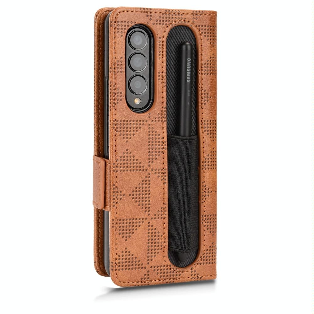 For Samsung Galaxy Z Fold4 5G Symmetrical Leather Triangle Phone Case - Brown