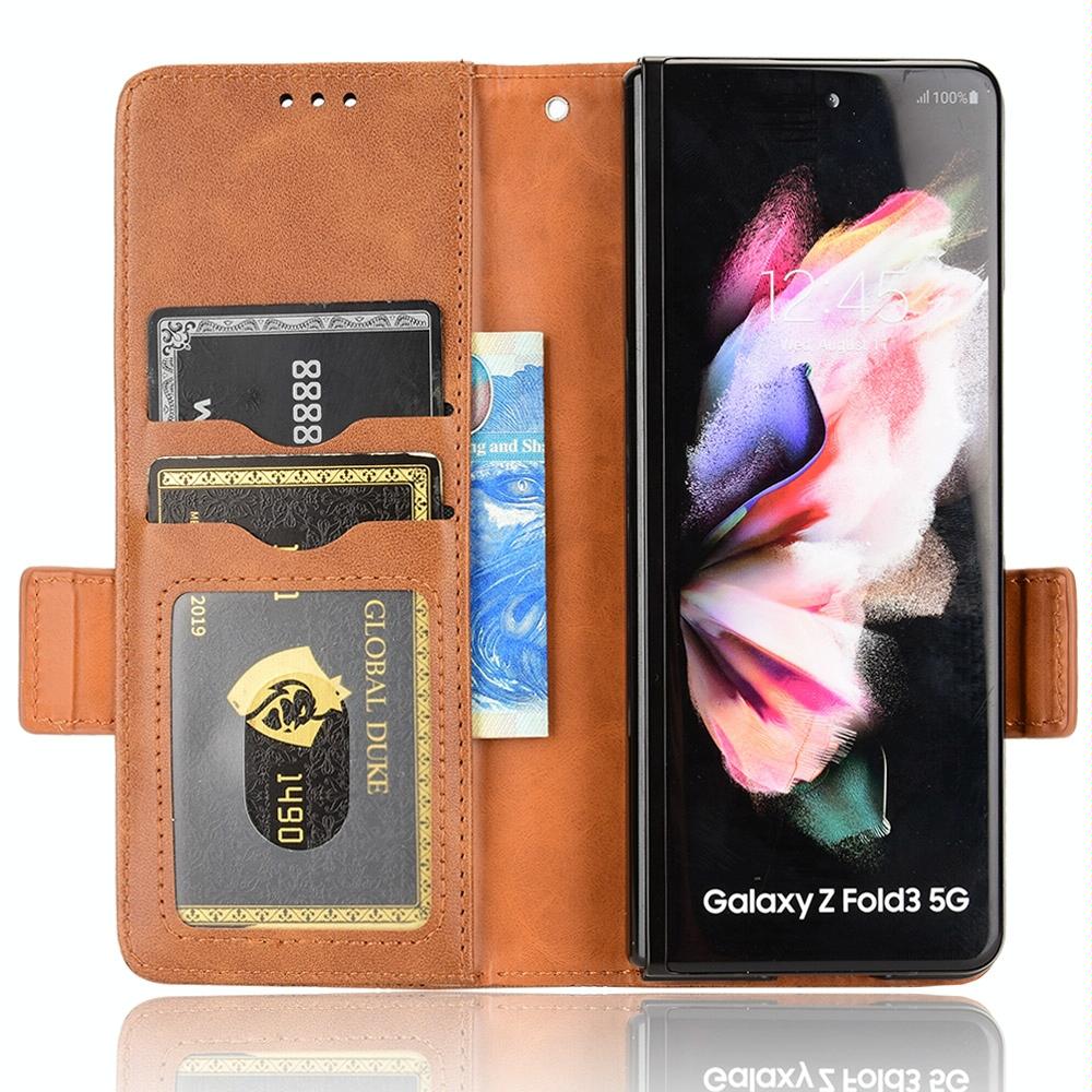 For Samsung Galaxy Z Fold4 5G Symmetrical Leather Triangle Phone Case - Brown