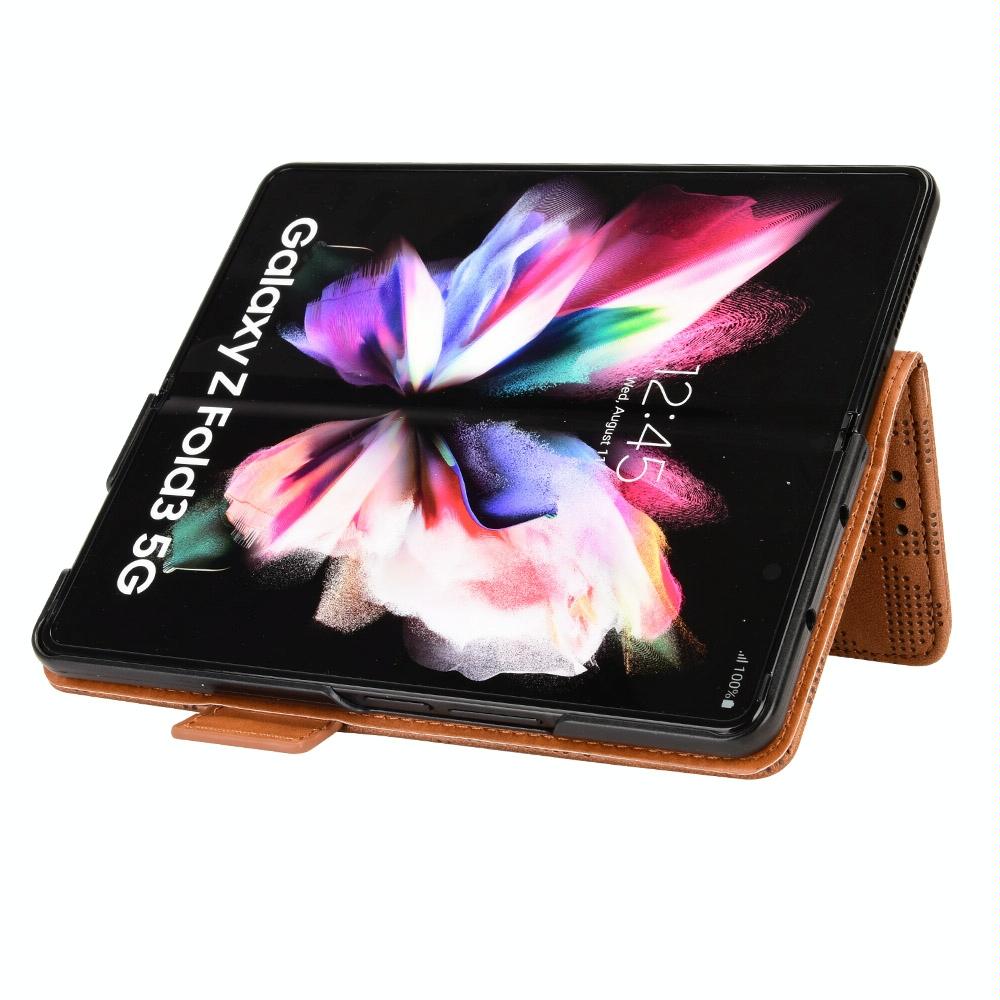 For Samsung Galaxy Z Fold4 5G Symmetrical Leather Triangle Phone Case - Brown